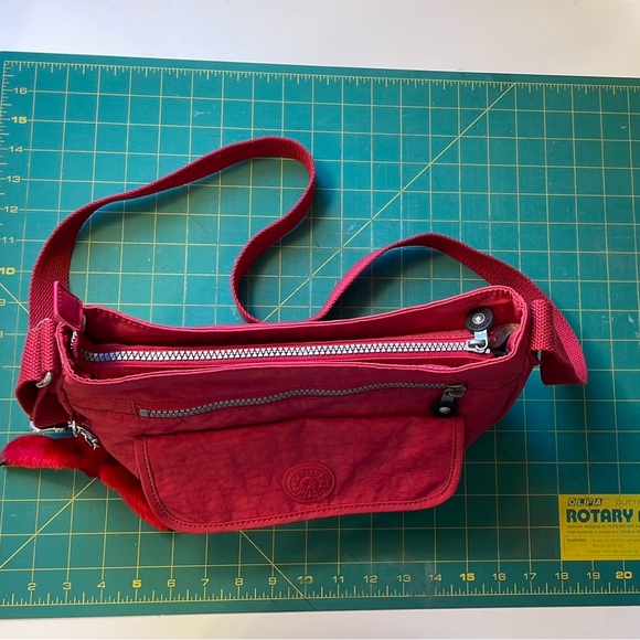 Kipling Syro Raspberry Red Crossbody Bag with Monkey KeyChain - Picture 5 of 12